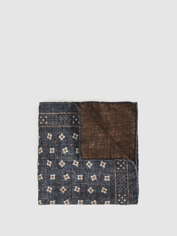 reiss Silk Floral-Medallion Pocket Square in Denim Blue Melange
