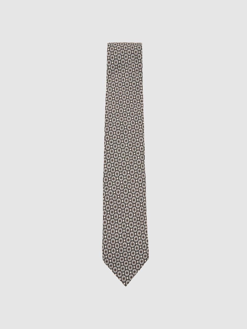 Reiss Silk Geometric-Print Tie In Chocolate Brown Multi
