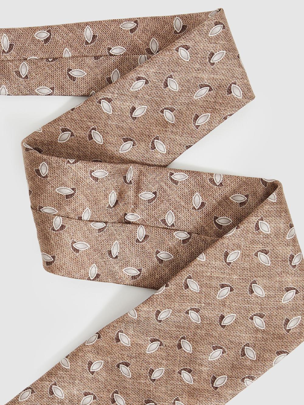 Reiss Silk Geometric Print Tie In Soft Brown Melange