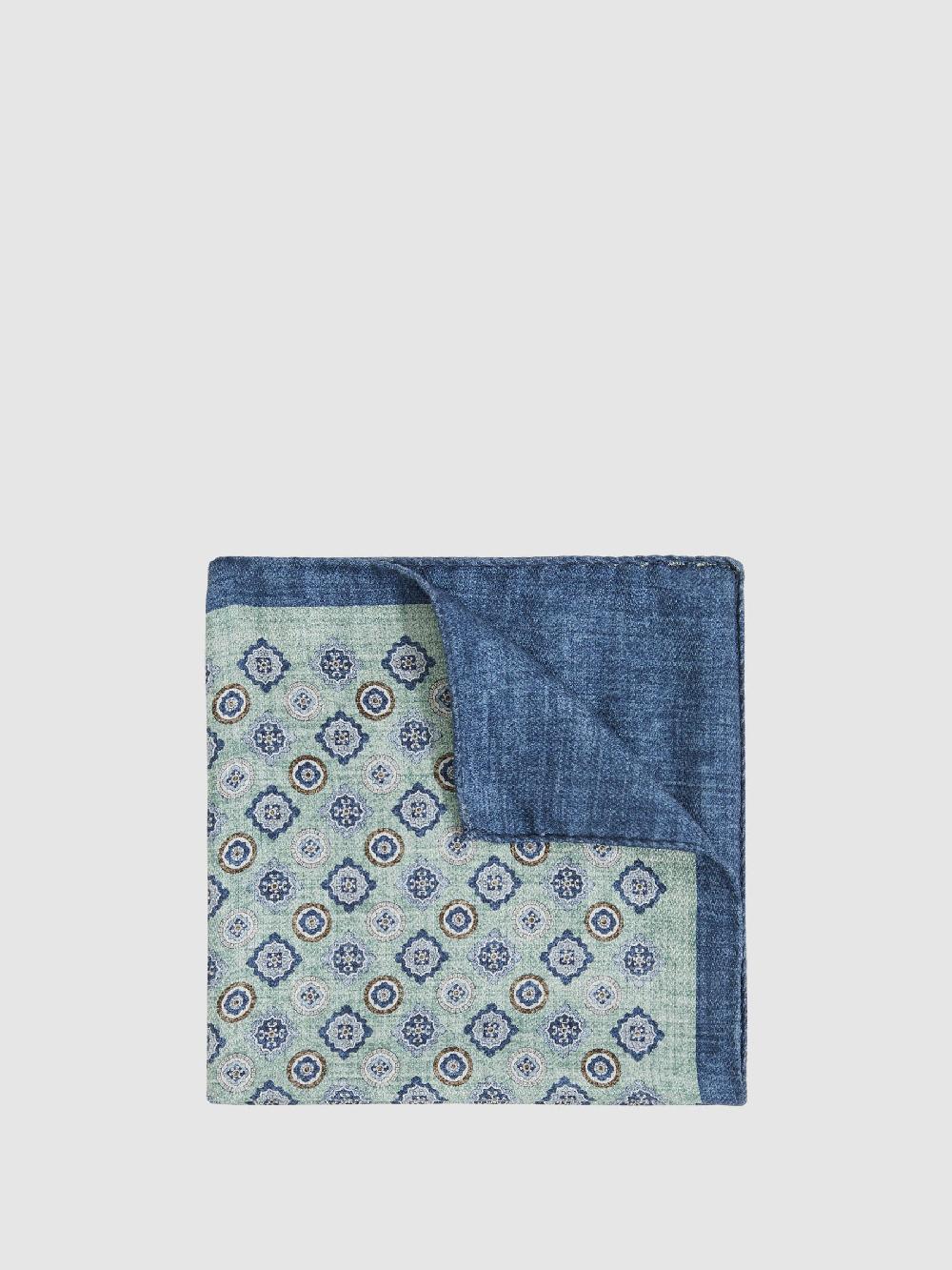 Reiss Silk Medallion-Print Pocket Square In Soft Sage