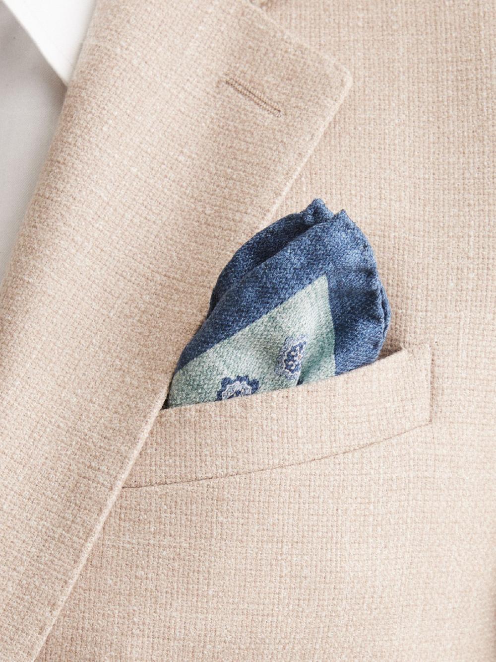 Reiss Silk Medallion-Print Pocket Square In Soft Sage