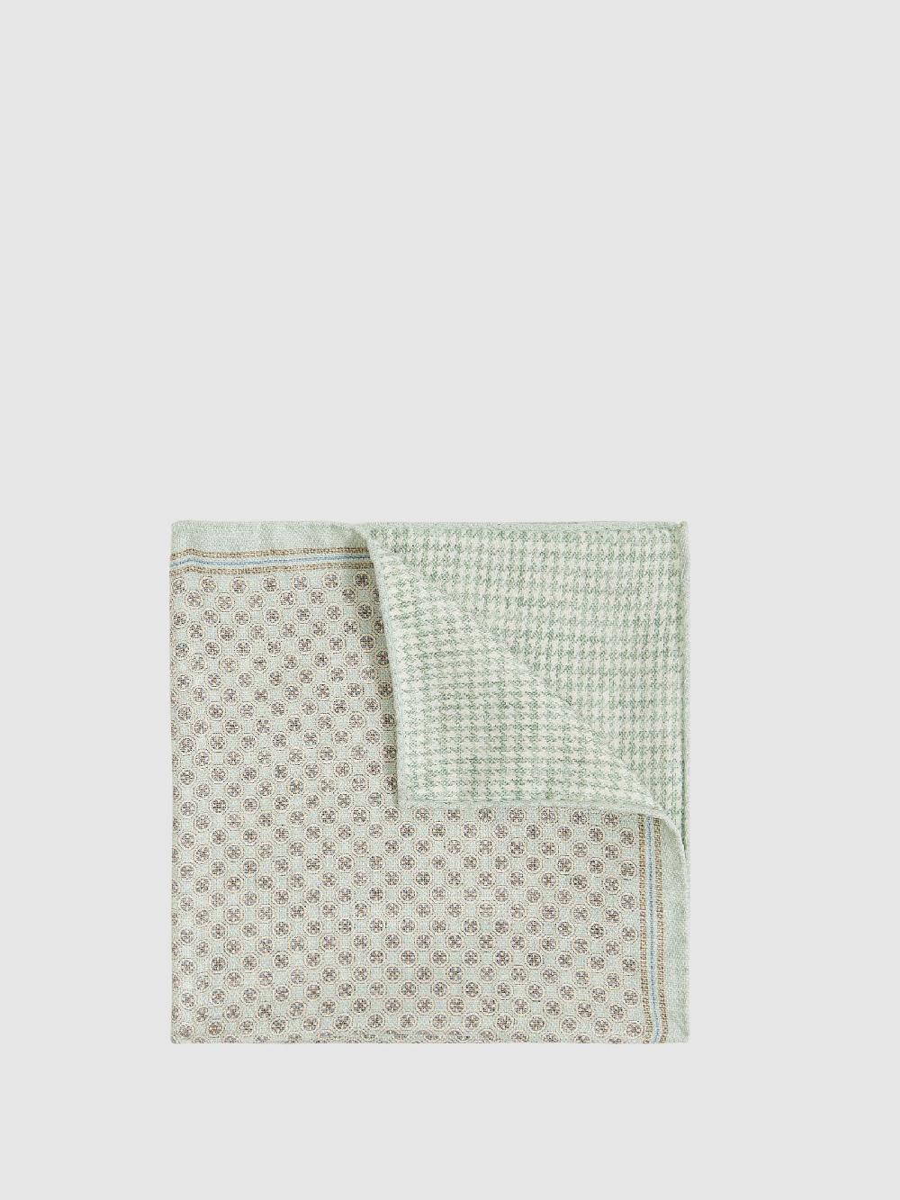 Reiss Silk Medallion-Print Pocket Square In Soft Sage