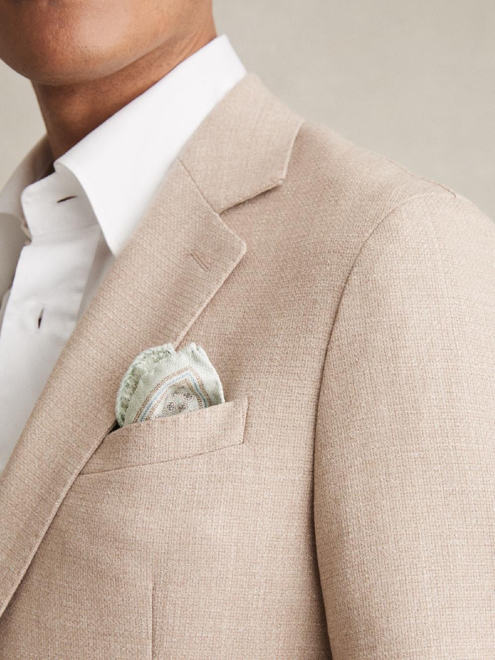 Reiss Silk Medallion-Print Pocket Square In Soft Sage