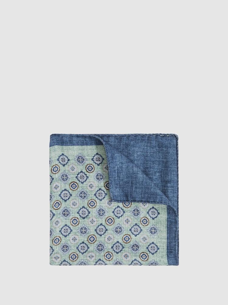 reiss Silk Medallion-Print Pocket Square in Soft Sage