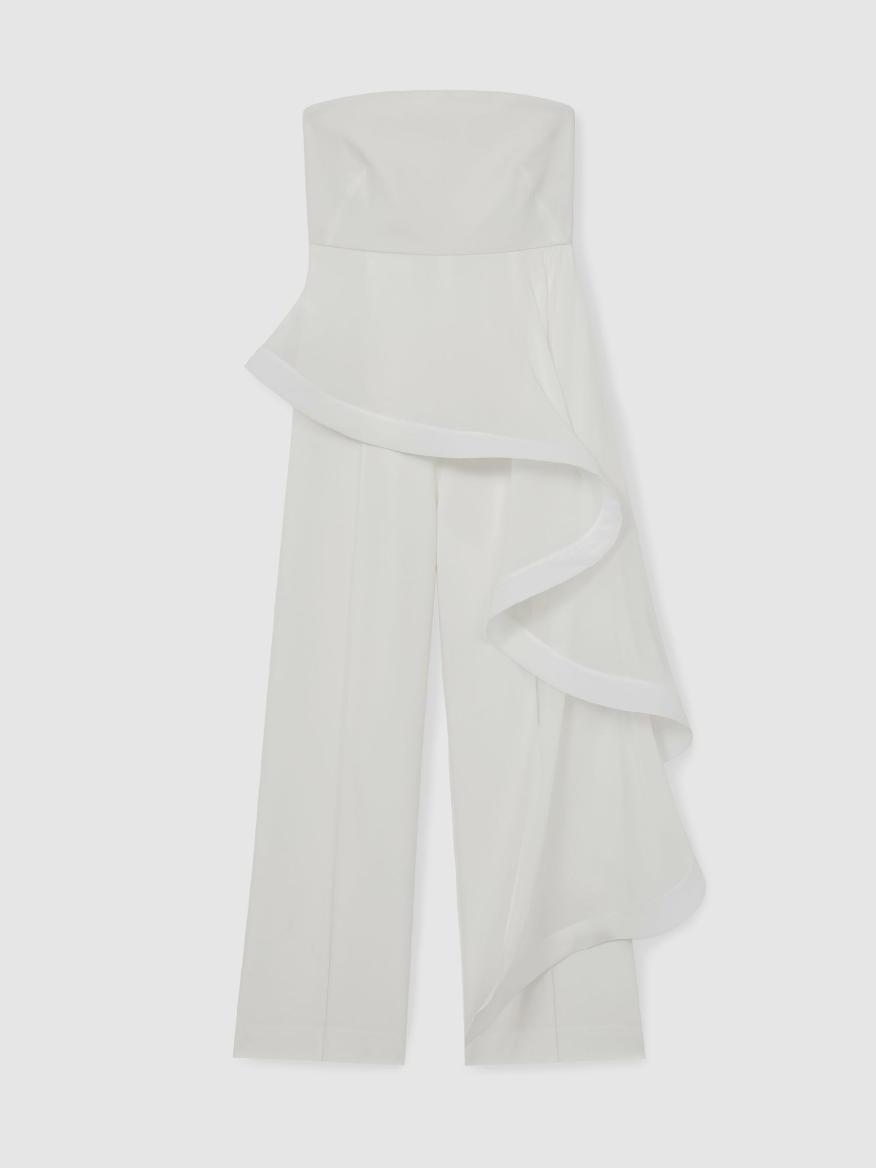 Reiss Silk Ruffle Bandeau Wide-Leg Jumpsuit In Ivory