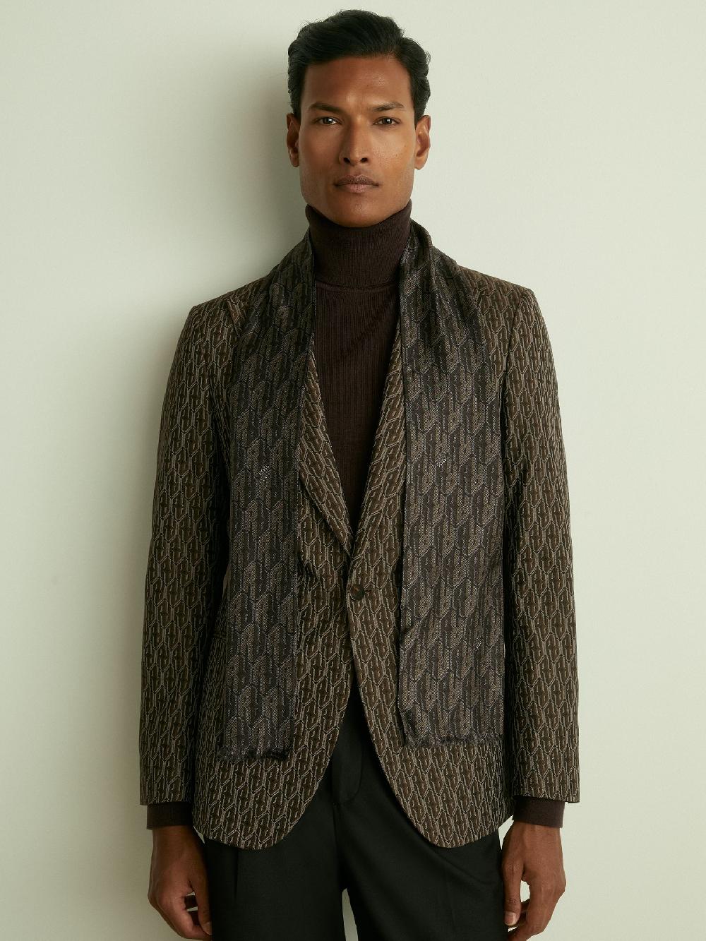 Reiss Silk-Twill Monogram-Jacquard Dress Scarf In Dark Multi