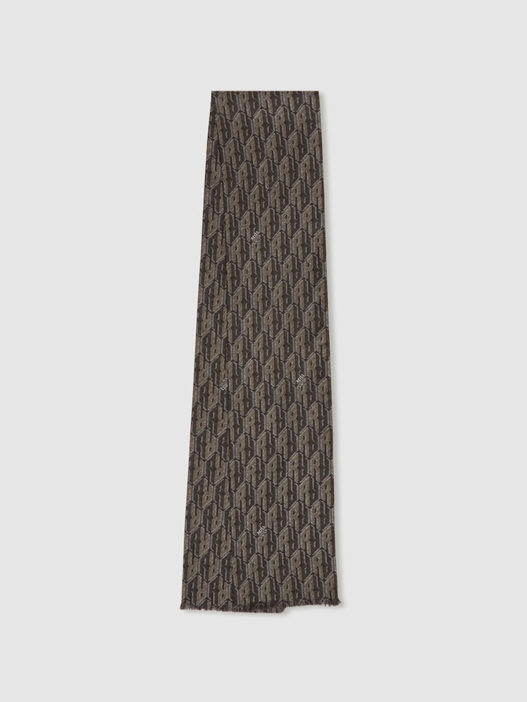 reiss Silk-Twill Monogram-Jacquard Dress Scarf in Dark Multi
