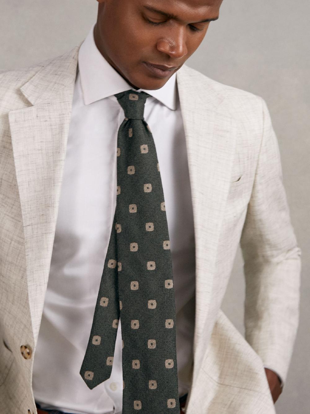 Reiss Silk-Wool Square-Medallion Tie In Forest Green