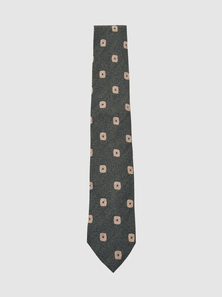 reiss Silk-Wool Square-Medallion Tie in Forest Green