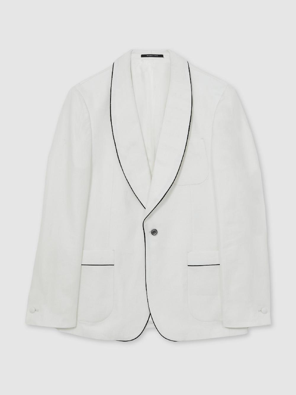 Reiss Single-Breasted Blazer With Linen In Ivory White