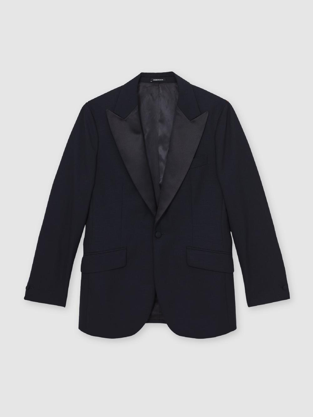 Reiss Single-Breasted Jacquard Tuxedo Jacket Wool-Blend Classic-Fit In Navy
