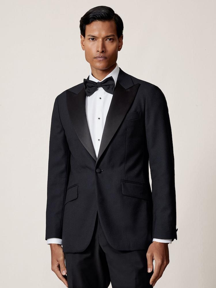 reiss Single-Breasted Jacquard Tuxedo Jacket Wool-Blend Classic-Fit in Navy