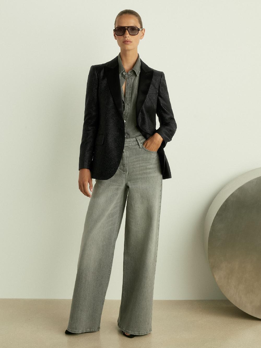 Reiss Single-Breasted Lamé-Stripe Tuxedo Jacket In Black