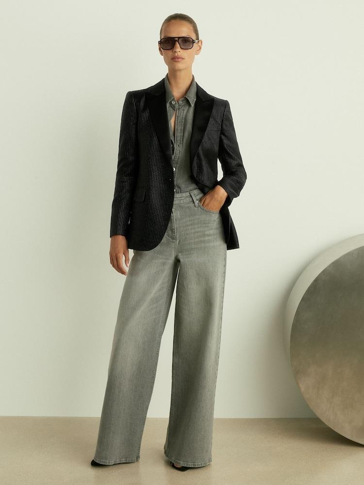 reiss Single-Breasted Lamé-Stripe Tuxedo Jacket in Black