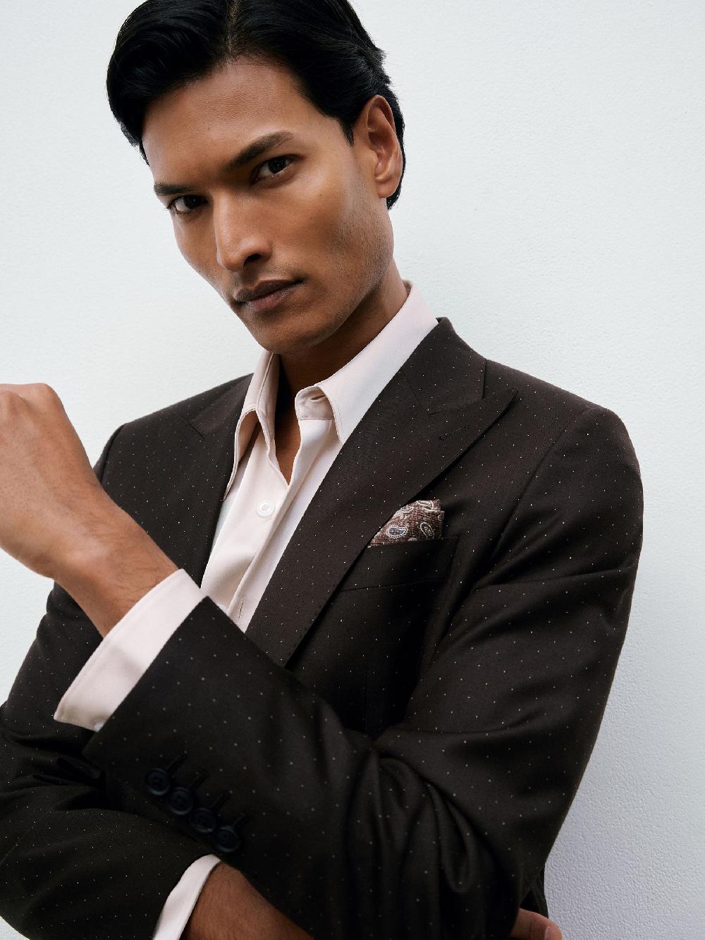 Reiss Single-Breasted Polka-Dot Blazer Classic-Fit Wool-Blend In Brown