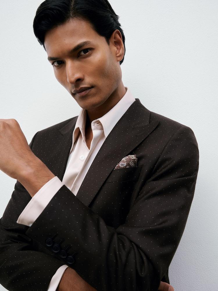 reiss Single-Breasted Polka-Dot Blazer Classic-Fit Wool-Blend in Brown