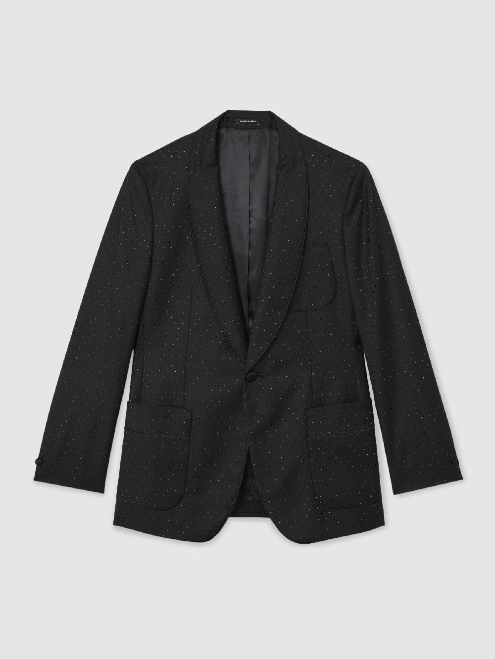 Reiss Single-Breasted Polka-Dot Suit Blazer Classic-Fit Wool-Blend In Midnight Navy