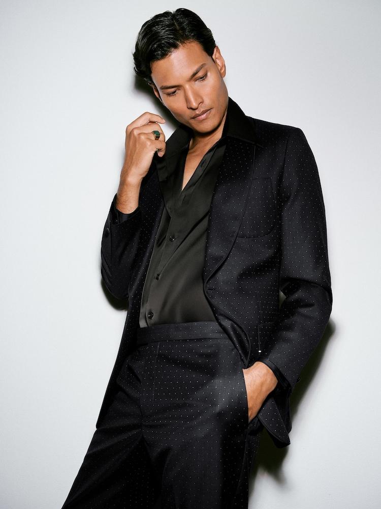 reiss Single-Breasted Polka-Dot Suit Blazer Classic-Fit Wool-Blend in Midnight Navy