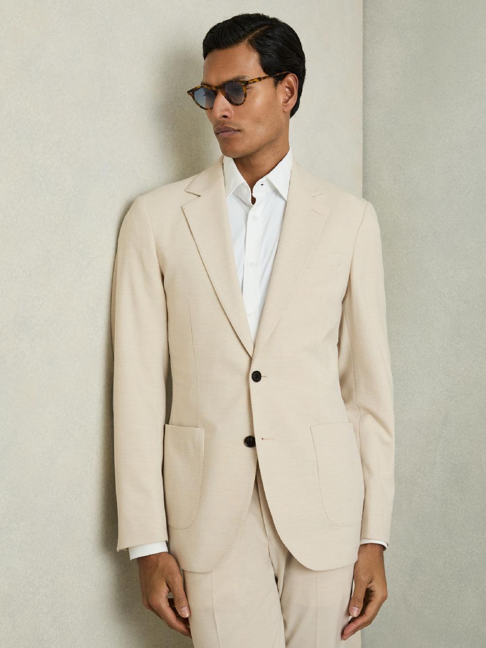 Reiss Single-Breasted Stretch Suit Blazer Slim-Fit In Stone