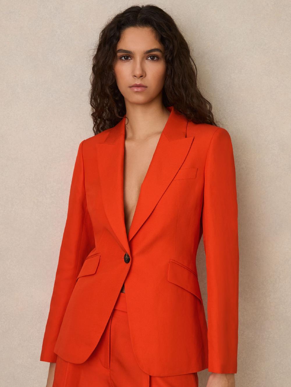 Reiss Single Breasted Suit Jacket With Linen In Orange
