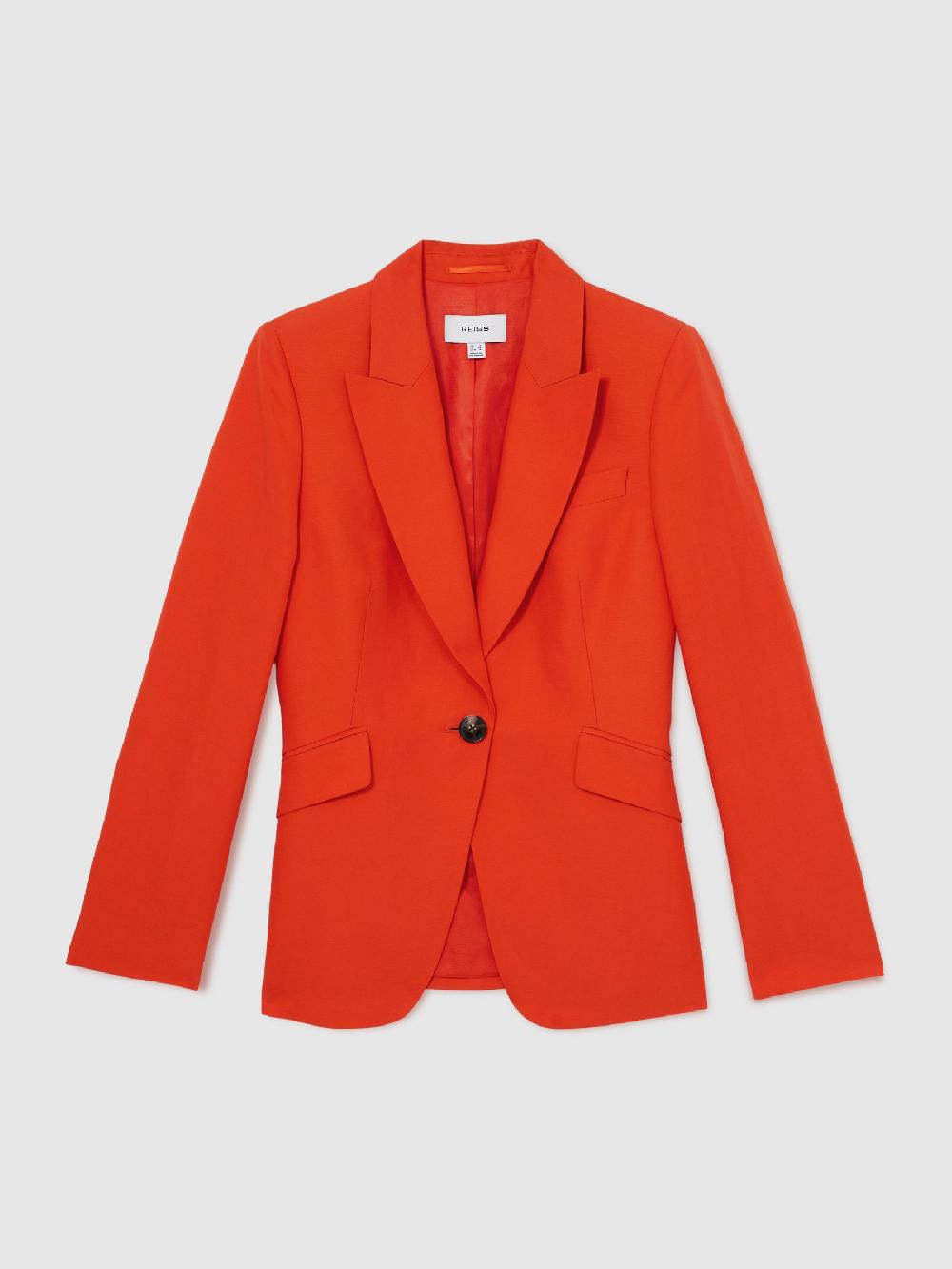 Reiss Single Breasted Suit Jacket With Linen In Orange