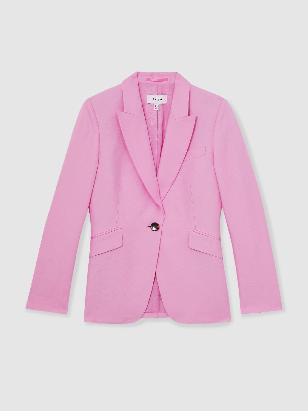Reiss Single Breasted Suit Jacket With Linen In Pink