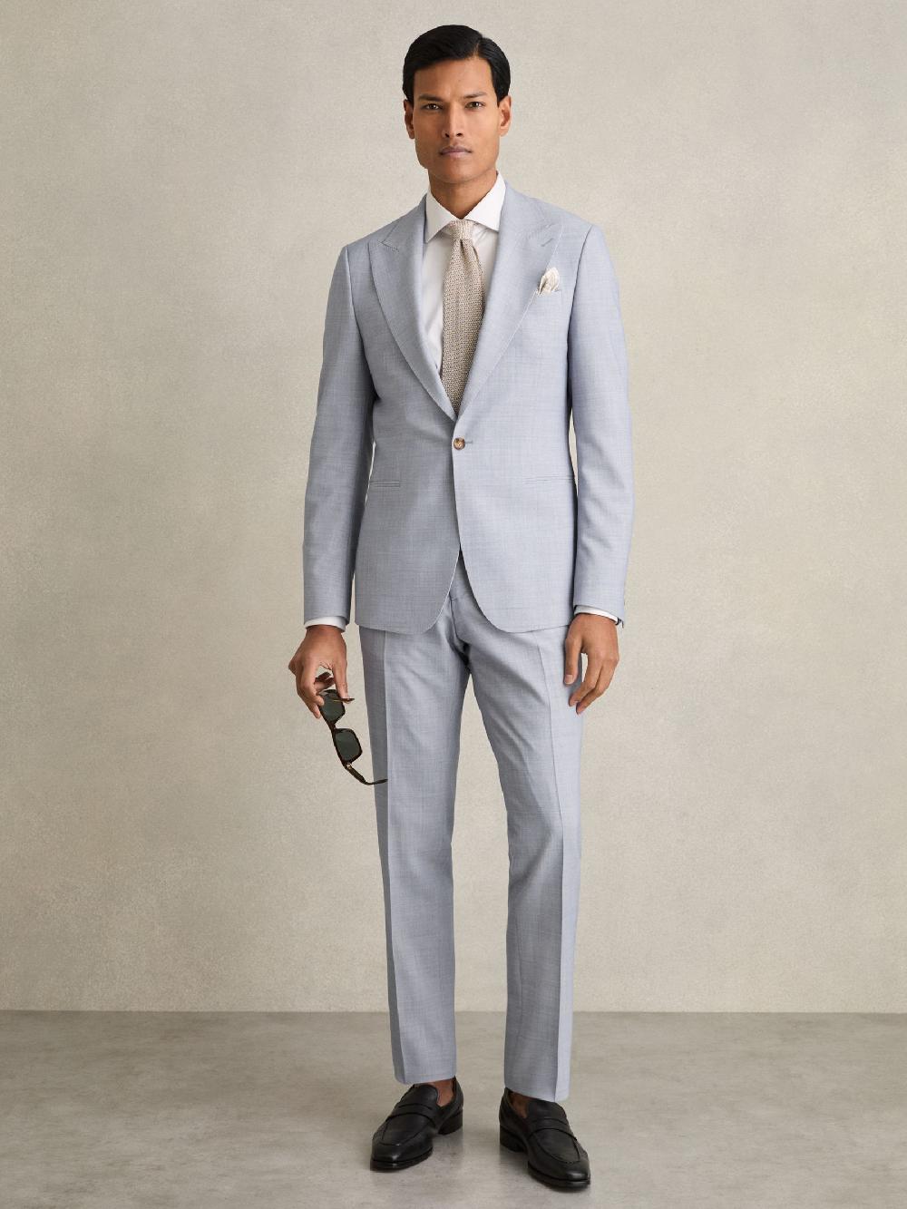 Reiss Single-Breasted Textured Blazer Slim-Fit With Wool In Soft Blue