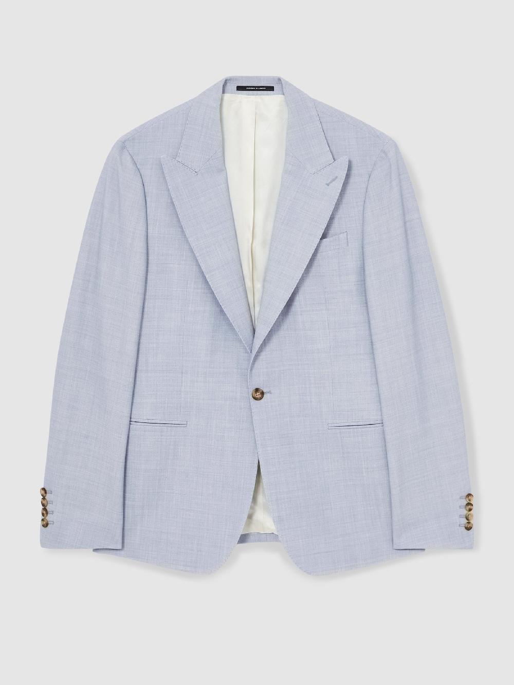 Reiss Single-Breasted Textured Blazer Slim-Fit With Wool In Soft Blue