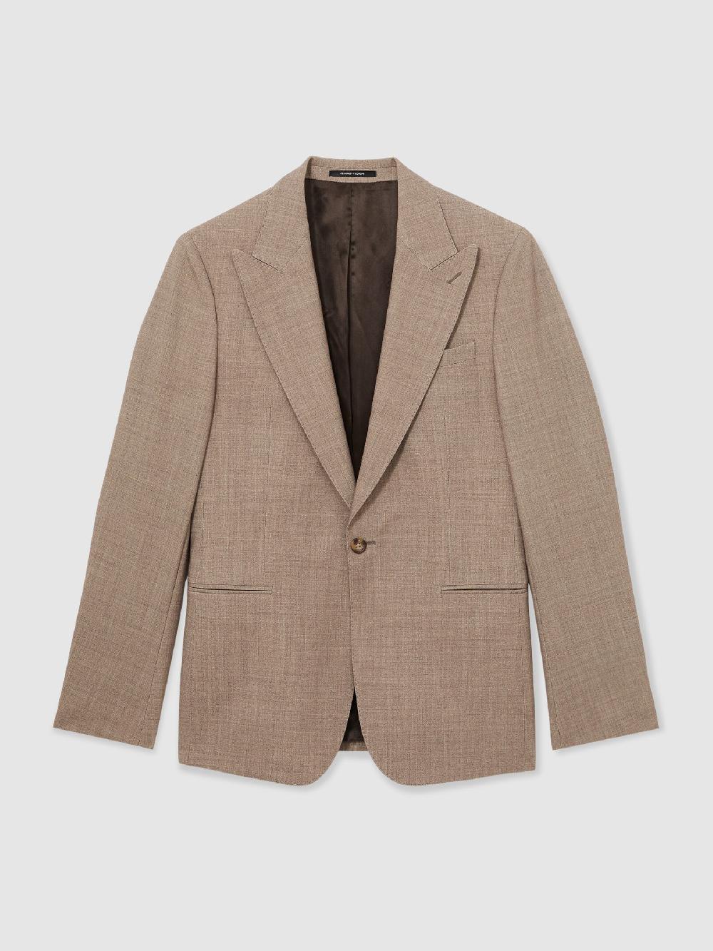 Reiss Single-Breasted Textured Blazer Slim-Fit With Wool In Brown