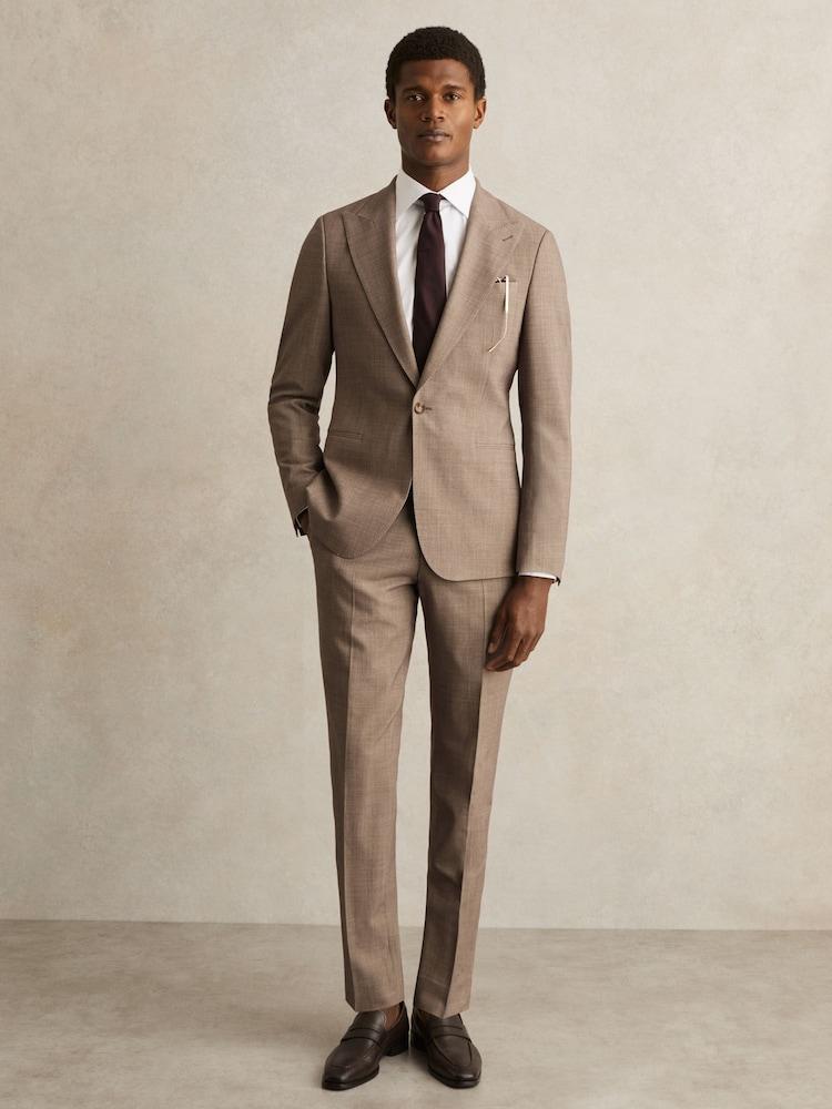 reiss Single-Breasted Textured Blazer Slim-Fit With Wool in Brown
