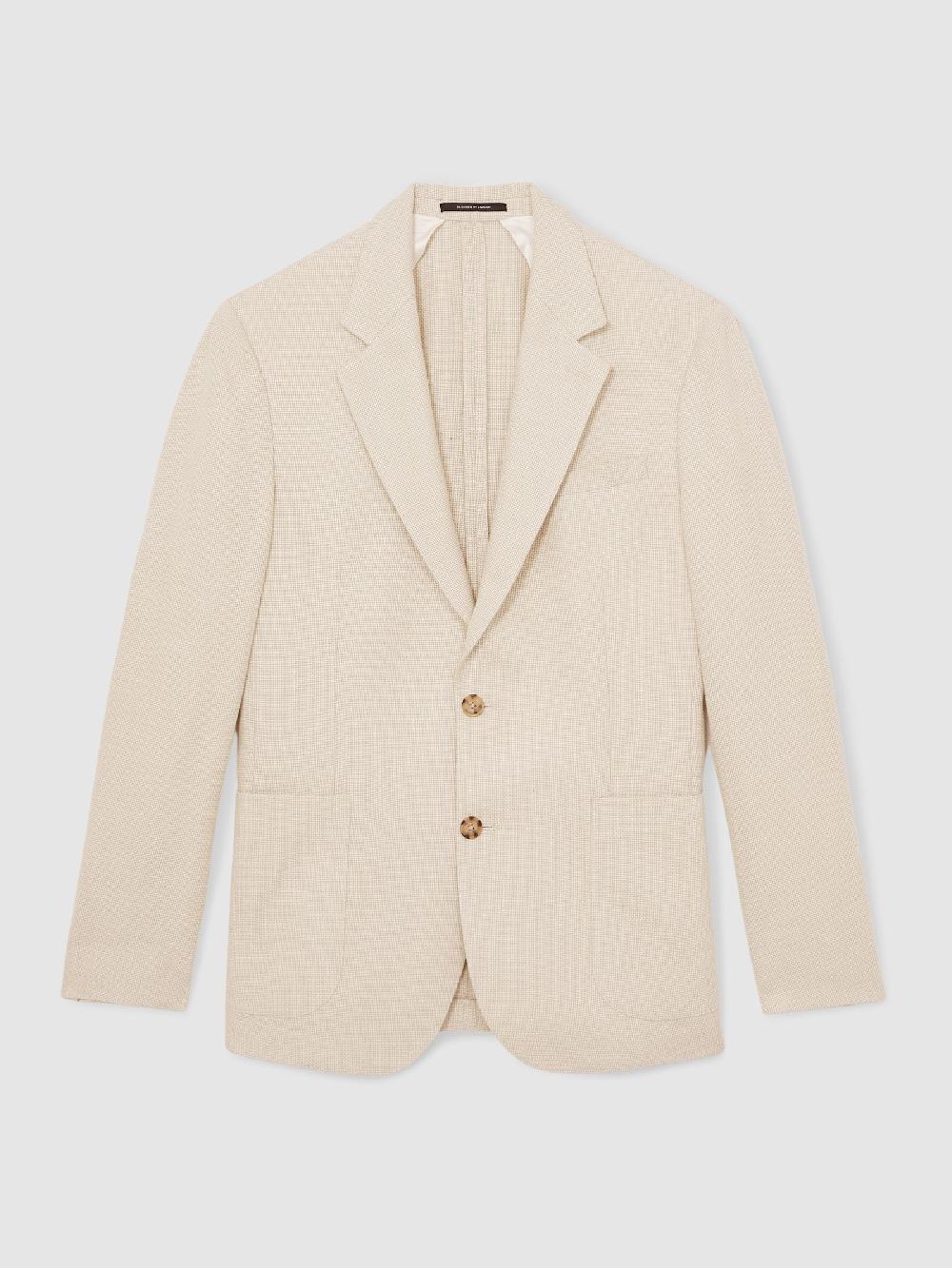 Reiss Single-Breasted Textured Blazer Tailored-Fit With Cotton In Stone