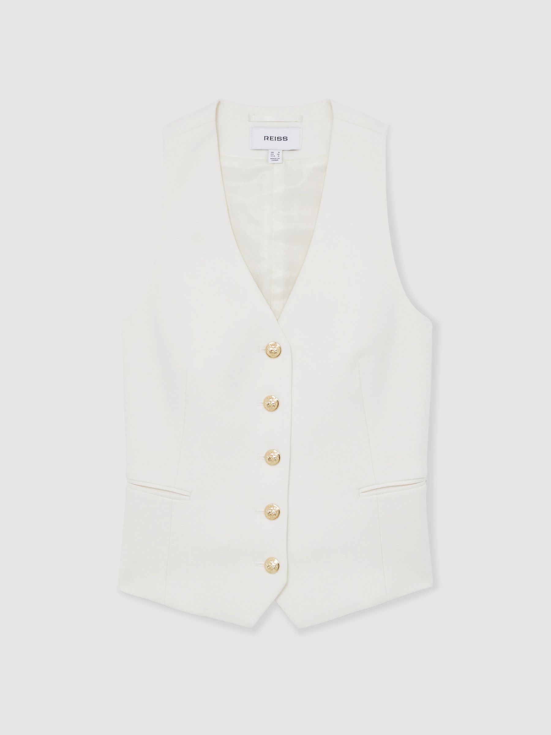 Reiss Single-Breasted Twill Waistcoat With Wool In White