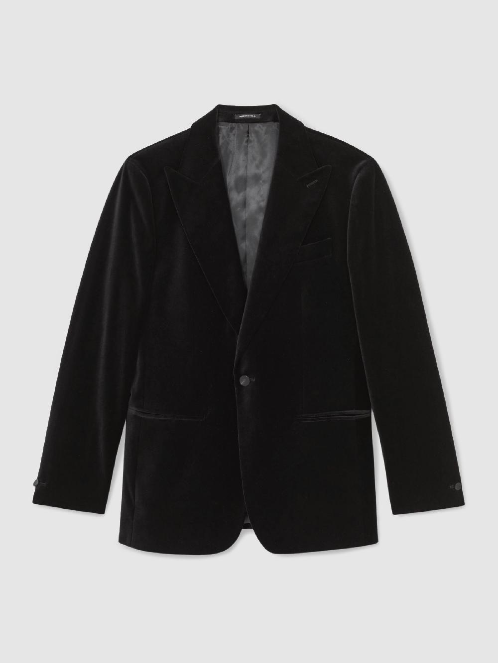 Reiss Single-Breasted Velvet Blazer Tailored-Fit In Black