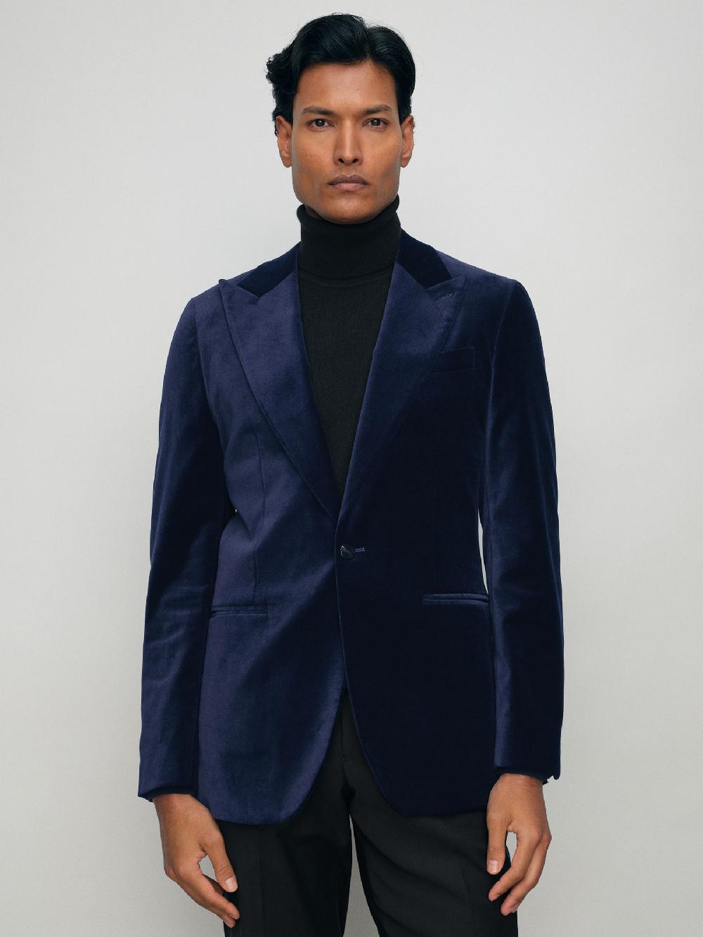 Reiss Single-Breasted Velvet Blazer Tailored-Fit In Bright Blue