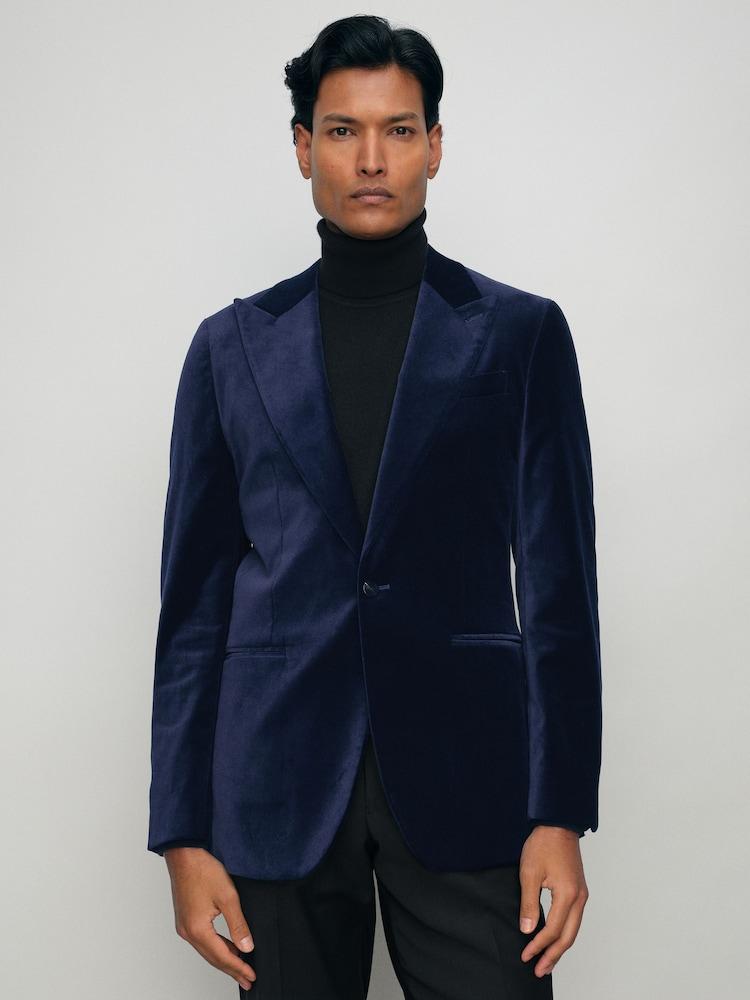 reiss Single-Breasted Velvet Blazer Tailored-Fit in Bright Blue