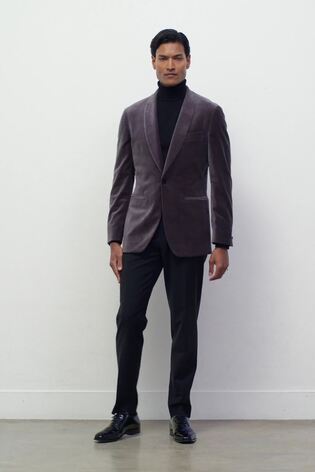 Reiss Single-Breasted Velvet Blazer Tailored-Fit In Grey