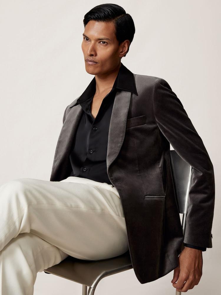 reiss Single-Breasted Velvet Blazer Tailored-Fit in Grey