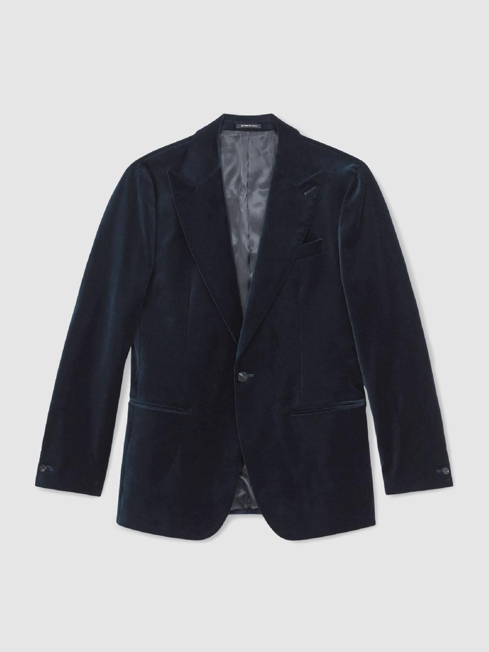 Reiss Single-Breasted Velvet Blazer Tailored-Fit In Navy