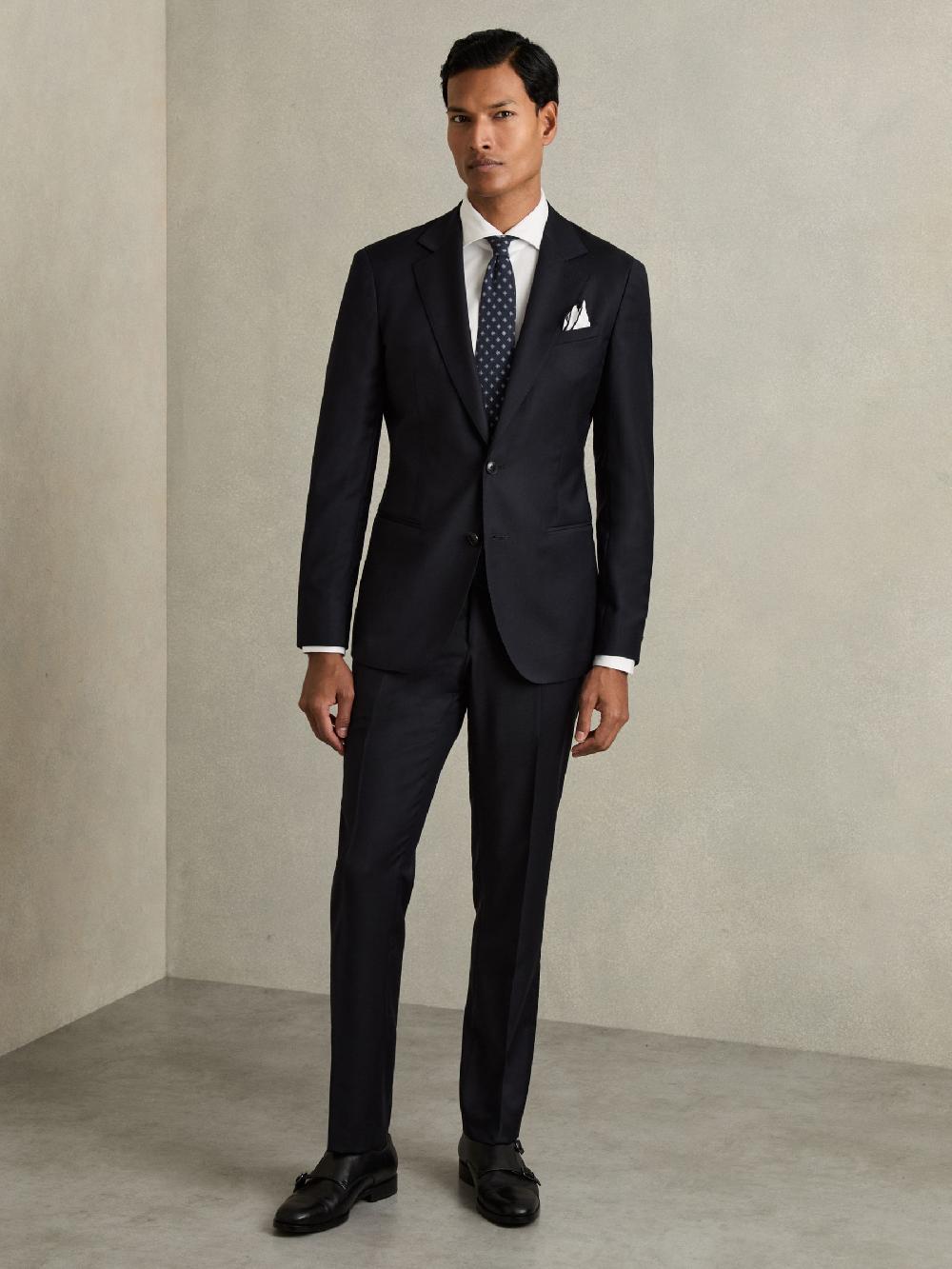 Reiss Single Breasted Wool Suit Jacket Slim-Fit In Navy