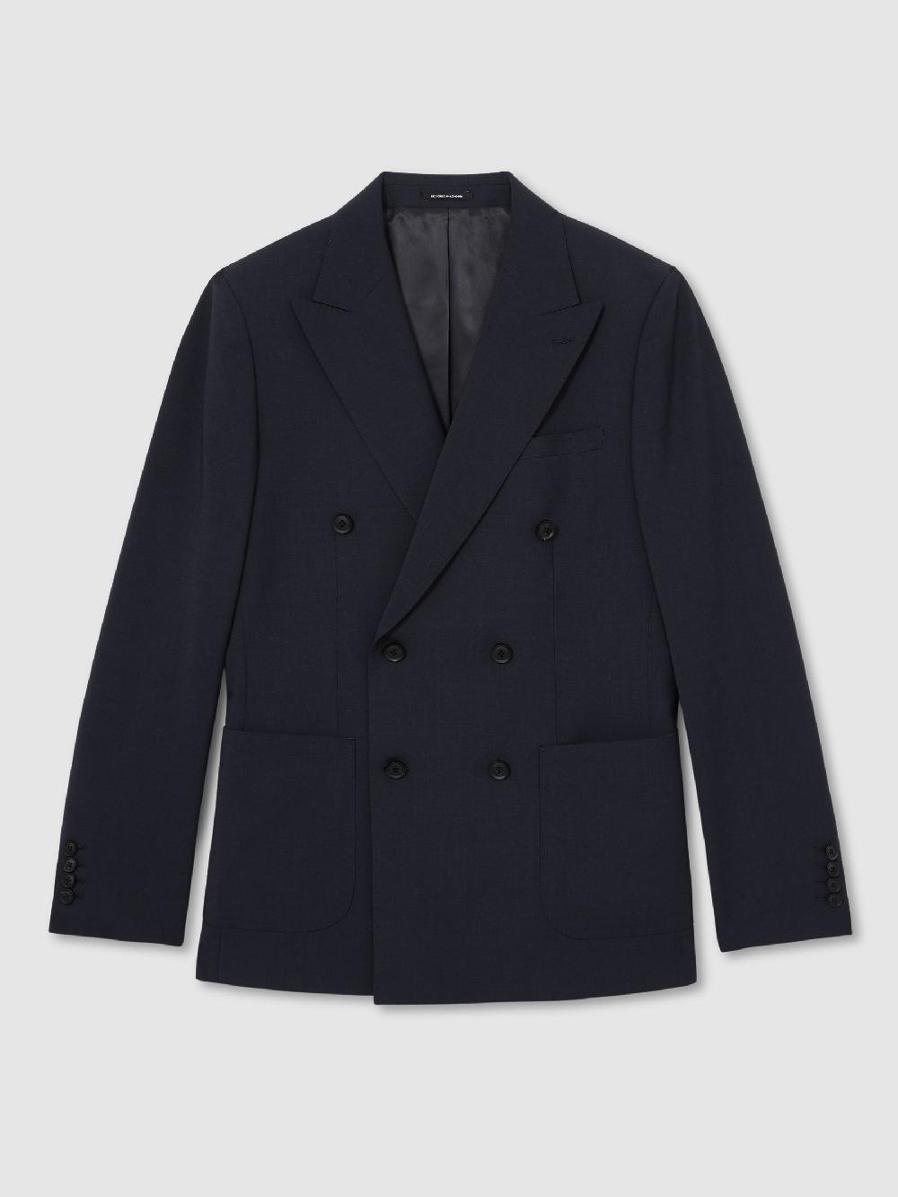 Reiss Slim-Fit Double-Breasted Wool-Blend Suit Blazer In Bright Blue