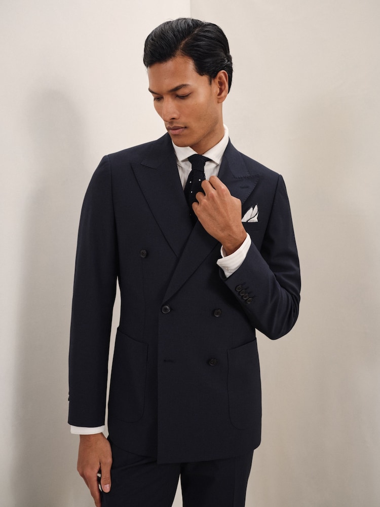 reiss Slim-Fit Double-Breasted Wool-Blend Suit Blazer in Bright Blue