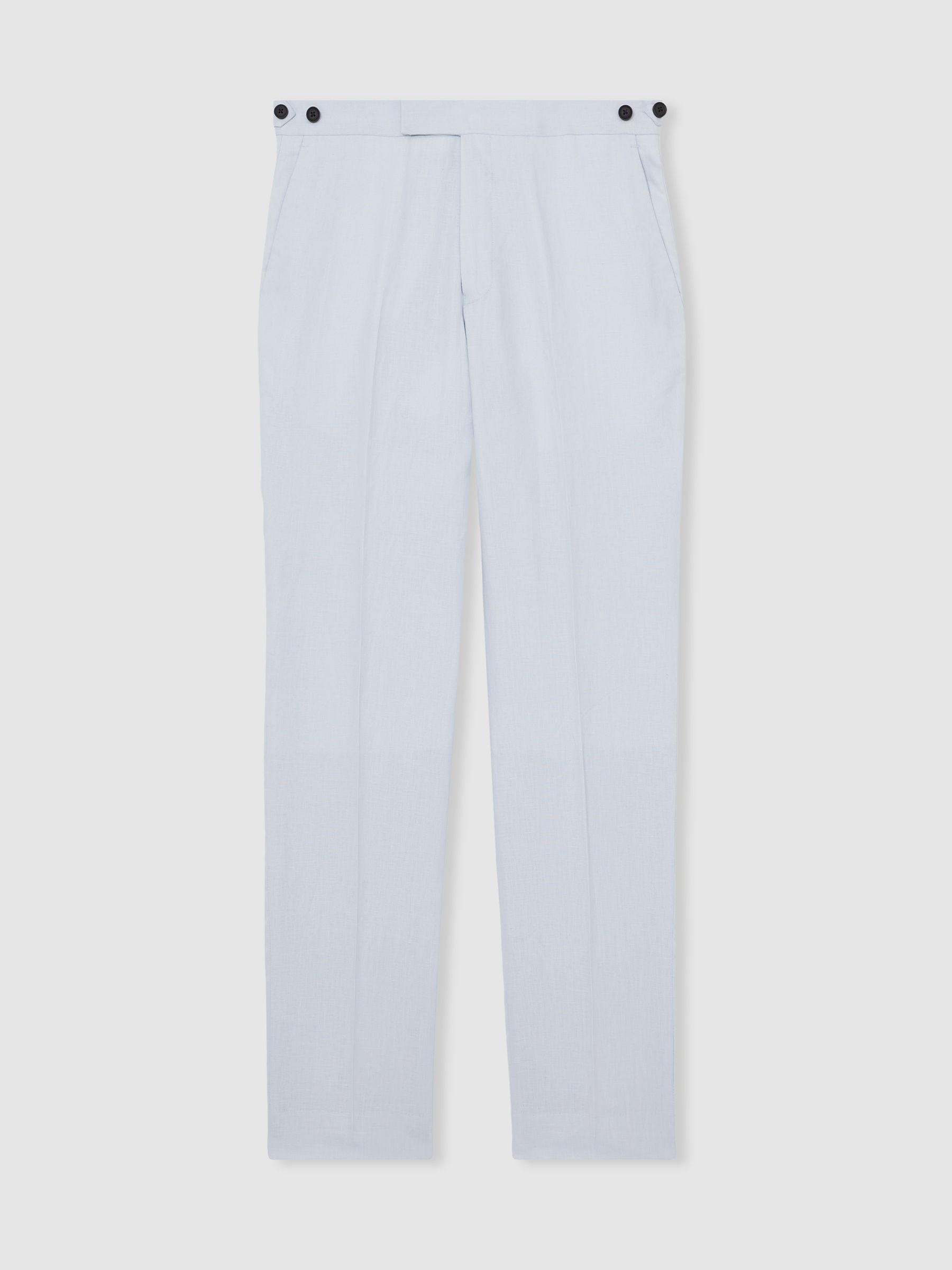 Reiss Slim Fit Linen Adjuster Trousers In Soft Blue