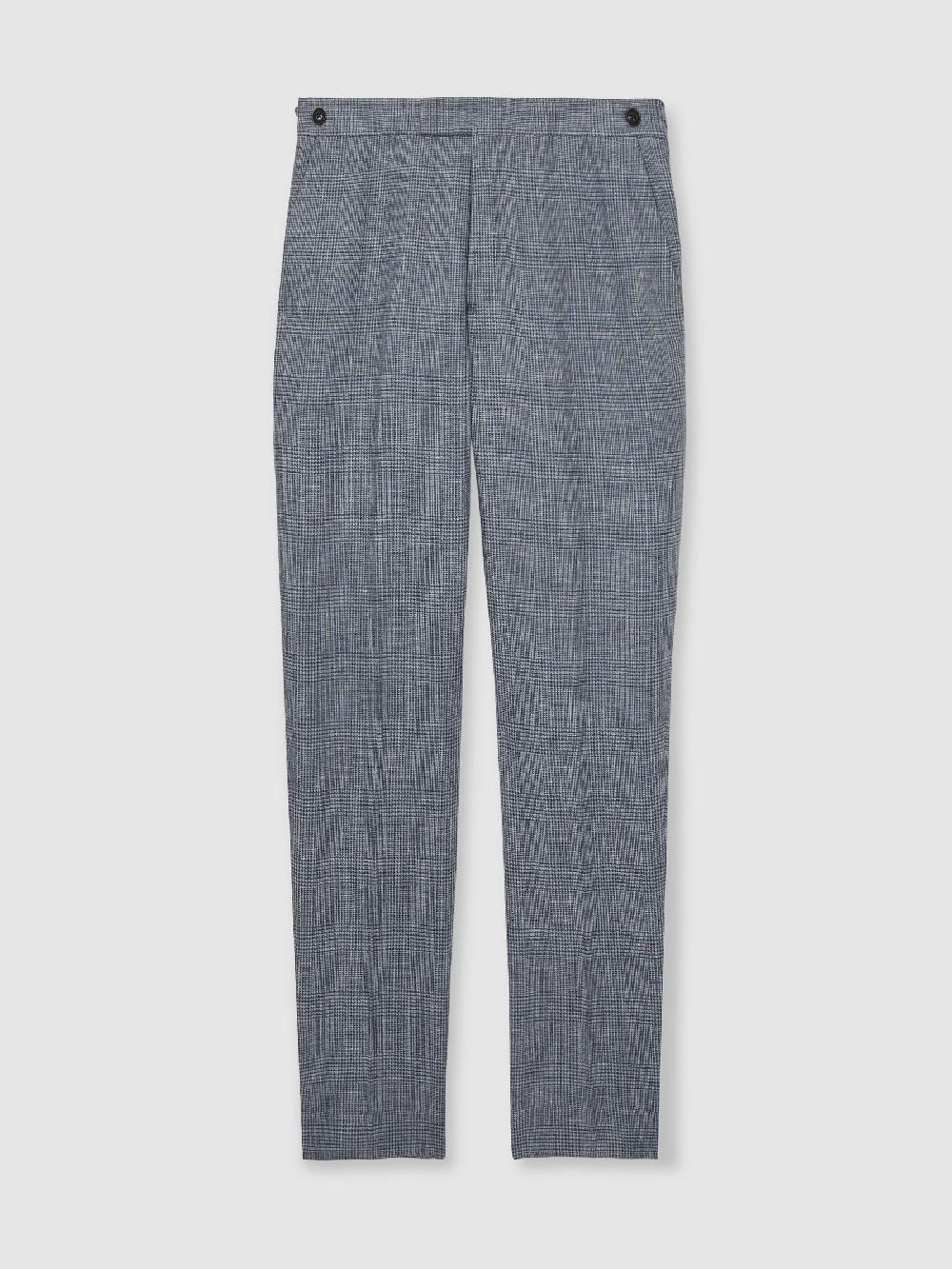 Reiss Slim Fit Linen Check Suit Trousers In Soft Blue