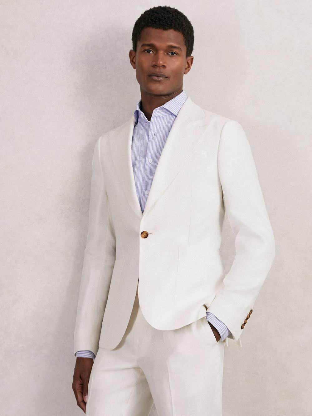 Reiss Slim Fit Lyocell Linen Single Breasted Suit Blazer In White
