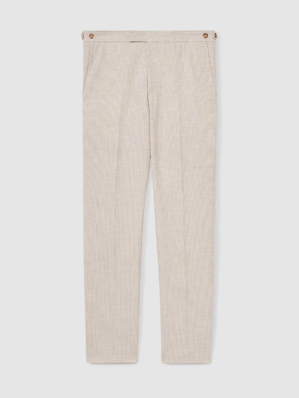 Reiss Slim-Fit Pinstripe Suit Trousers In Oatmeal/White