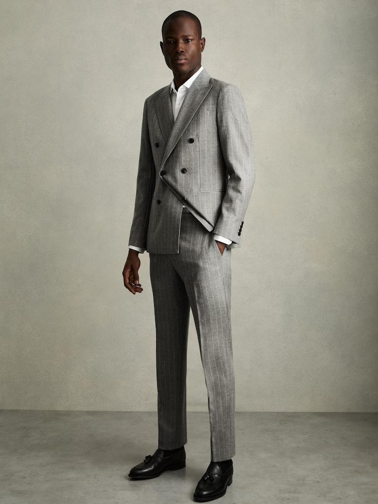 reiss Slim-Fit Pinstripe Suit Trousers in Soft Grey