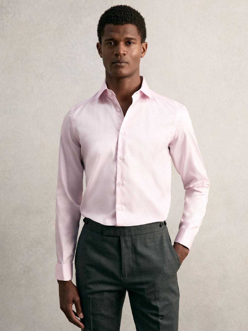 Reiss Slim Fit Regular-Fit Cotton-Satin Stripe Shirt In Pink