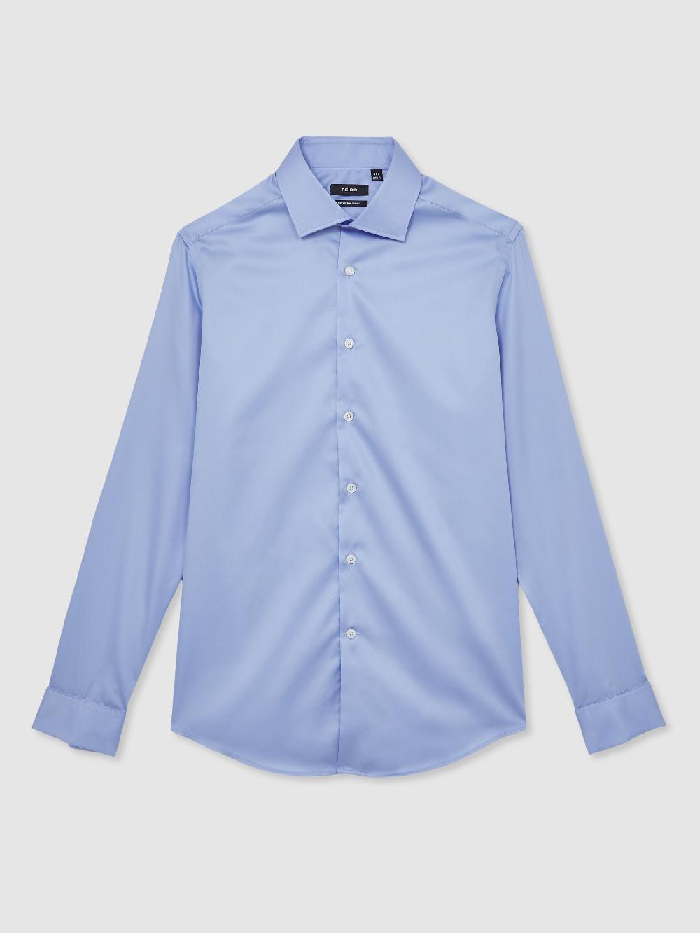 Reiss Slim Fit Regular-Fit Cotton-Satin Stripe Shirt In Mid Blue