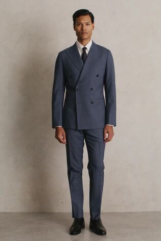 Reiss Slim-Fit Sharkskin Suit Trousers Wool-Blend In Airforce Blue