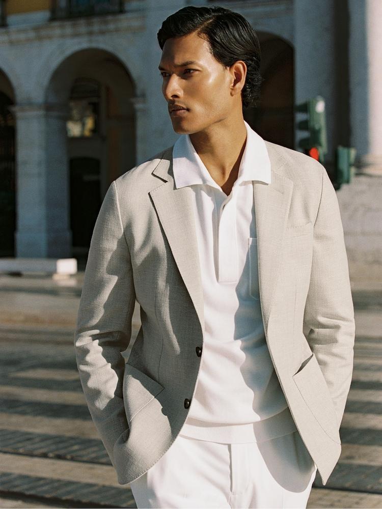 reiss Slim Fit Single Breasted Blazer with Cotton in Soft Grey